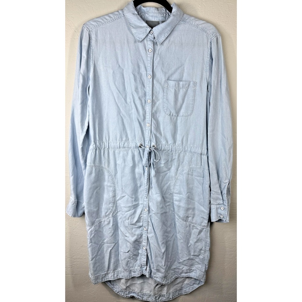 Athleta Dress Small Chambray Long Sleeve Button Drawstring Lyocell Pockets Hi-Lo
